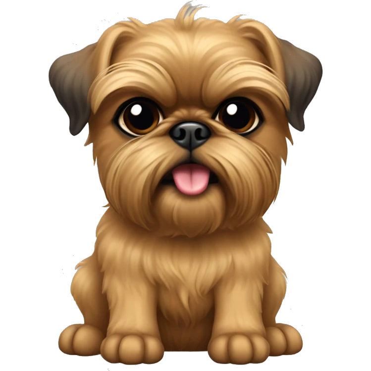 Tan Brussels griffon with black eyes and ears up and tongue sticking up  emoji