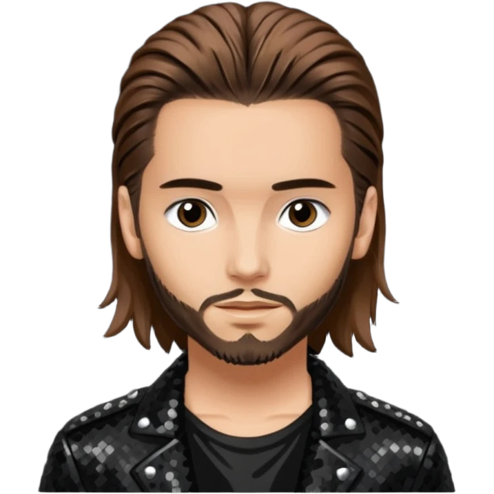 Tom Kaulitz from Tokio Hotel with long brown hair, black sequin outfit  emoji