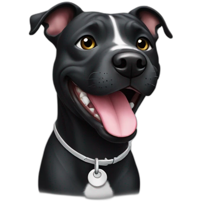 Happy black staffy with white mark on the neck  emoji