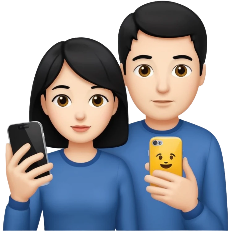 스마트폰 만지는 부모님 (한국인에 맞게 흑발로 만들어줘.) emoji