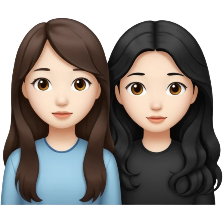 Two girls drinking they’re both Asian but one has wavy brown hair and the other has really long straight hair emoji