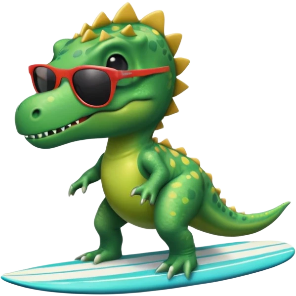 A surfing dinosaur in a swimming pants wearing prada sunglasses emoji