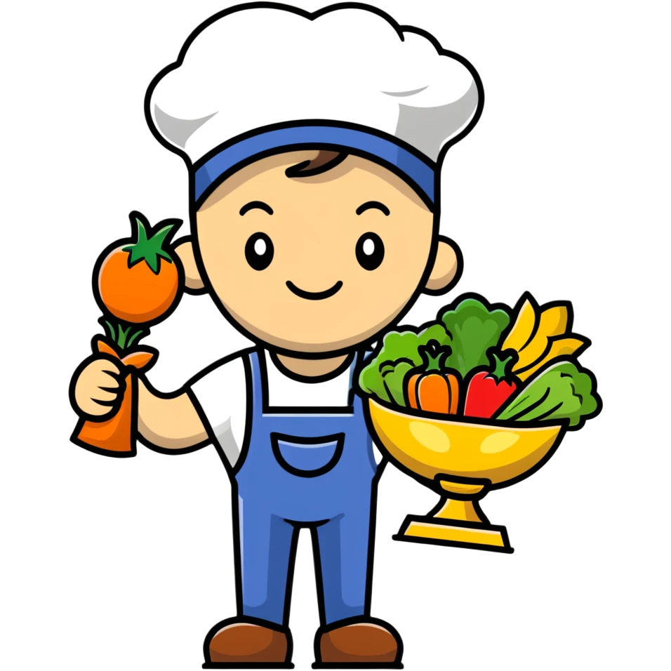 Happy gardener with trophy and prize vegetables emoji