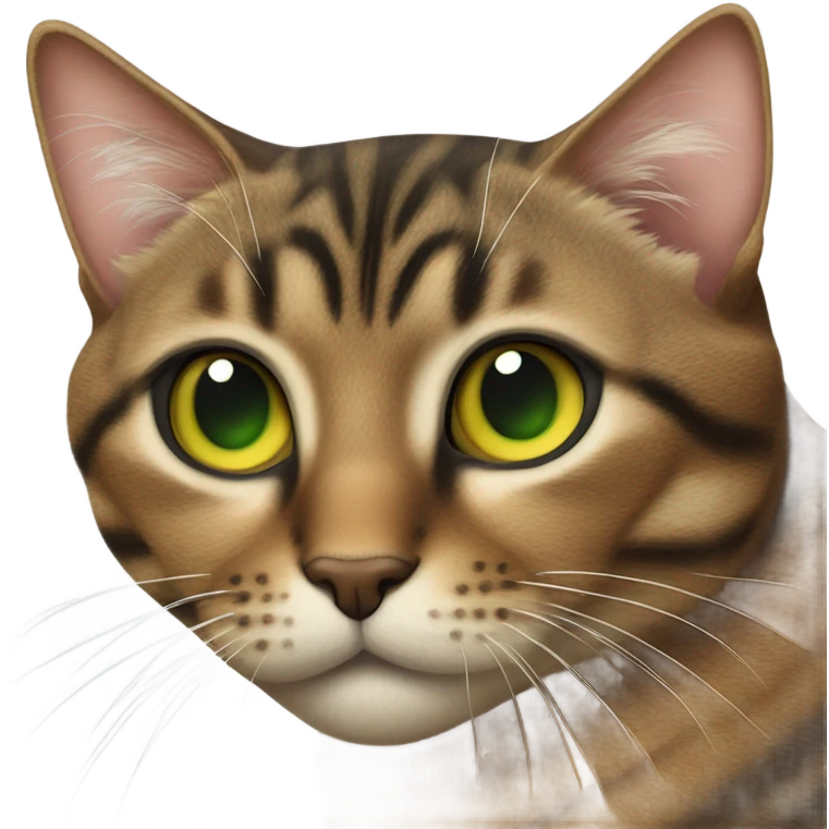 brown tabby cat with green/yellow eyes and black nose emoji
