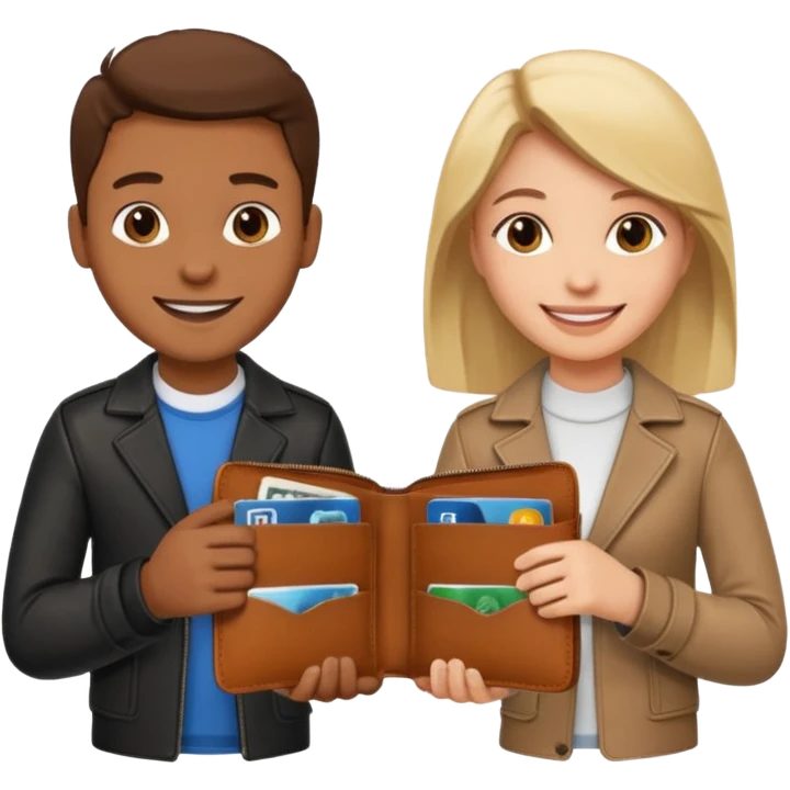 persona devolviendo billetera a otra persona una persona canela y otra persona blana, pero que esten felices emoji