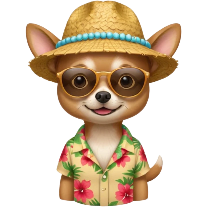 Chihuahua with sunglasses and straw hat, hawaii shirt emoji