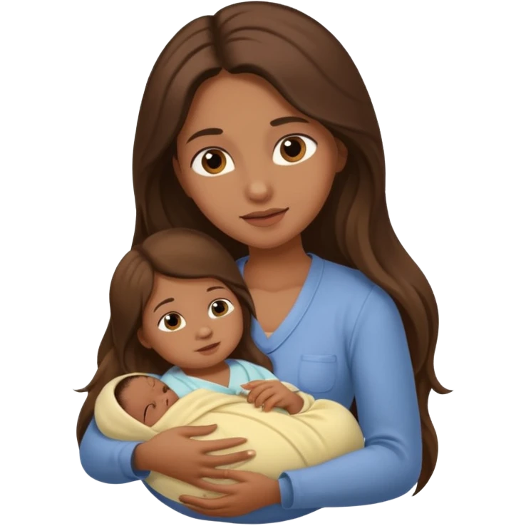 "Long-haired brown woman with fair skin nursing her baby."
 emoji