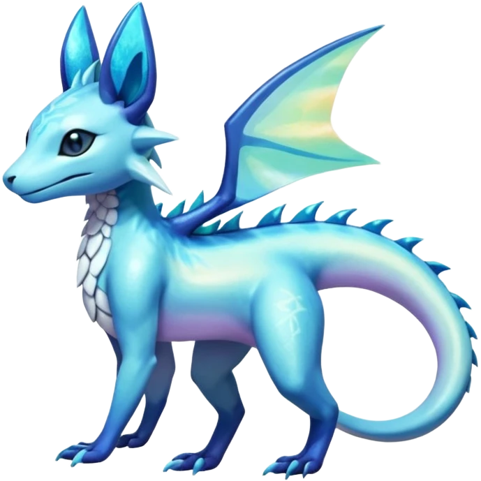 Anthropomorphic Shiny White Iridescent Colorful Exotic Salandit-Aurorus-Glaceon-Fakémon-hybrid-creature (full body)  emoji