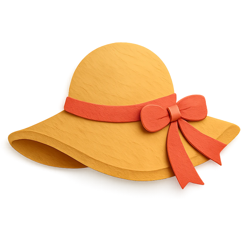 classic wide-brimmed women's sun hat, paper-craft style illustration emoji