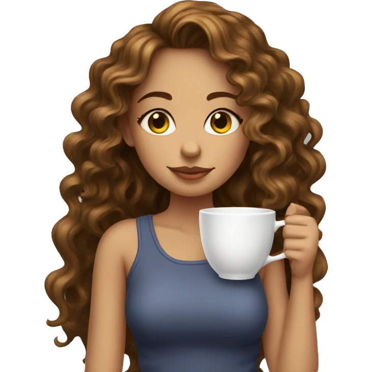 Girl sipping tea with long black wavy curly emoji