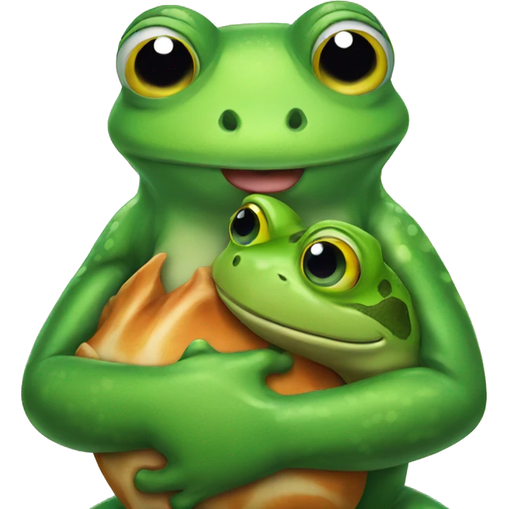 frog hugs dinosaur  emoji