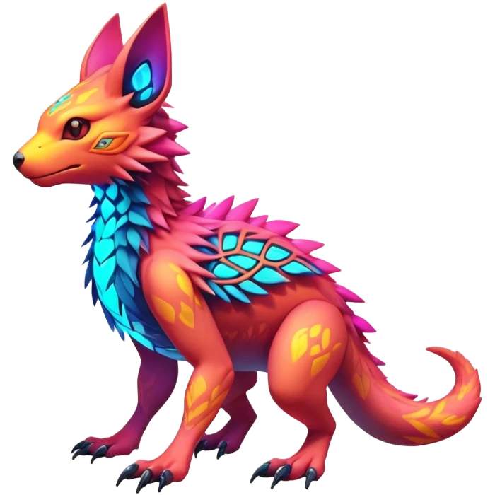 Tropical futuristic lush warm-colored modern colorful neon-colored Fakémon-Digimon-Trico-Vernid-creature emoji