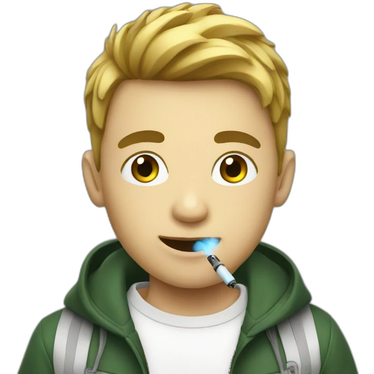 a boy using a vape emoji