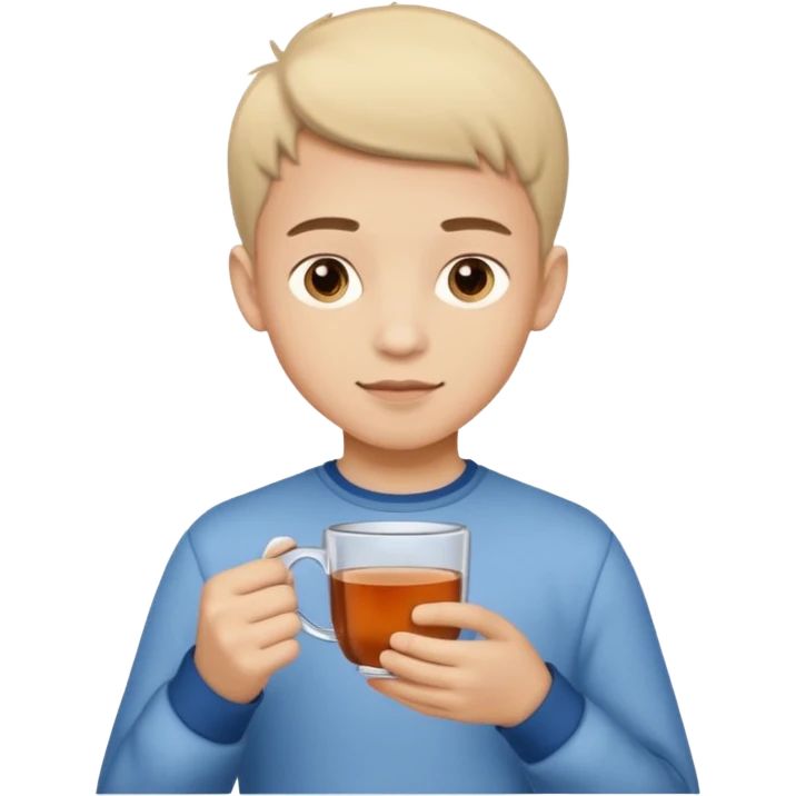 The boy teen with a cup of tea emoji