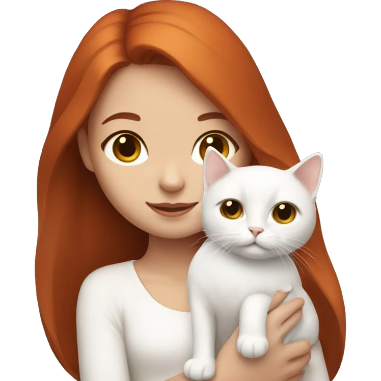 auburn hair girl holding a white cat emoji