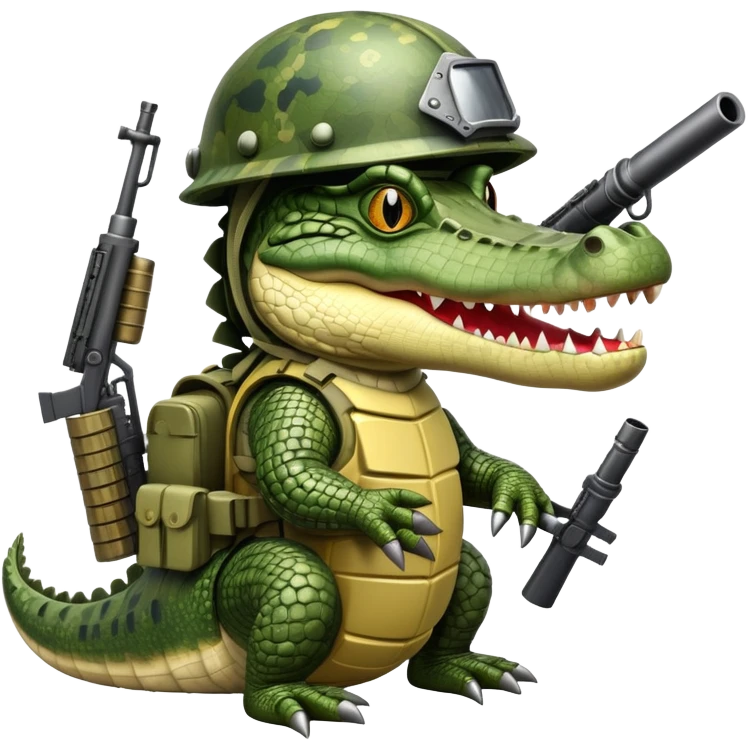 Crocodile with military helmet and artillery weapons emoji