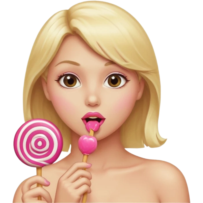 A naked blonde female sucking on a lollipop seductively emoji