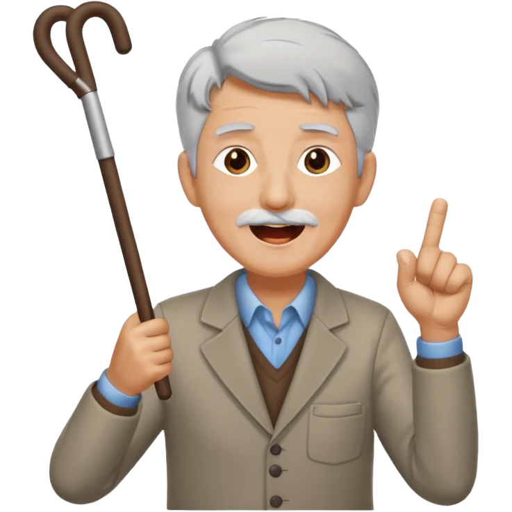 A grey-haired fan with cane in hand, cheering loudly with youthful spirit. emoji