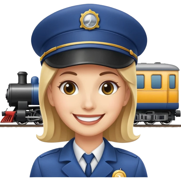 Female train conductor with train in back emoji