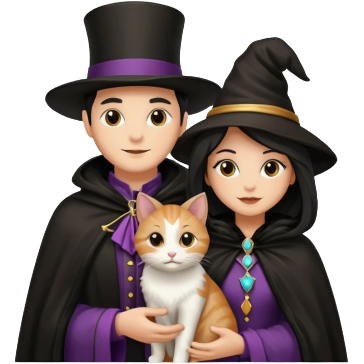 magician couple and their pet cat emoji