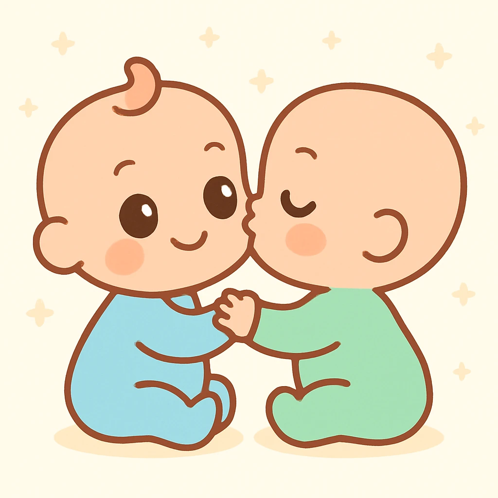 two babies kissing, soft and sweet, gentle colors, simple background emoji