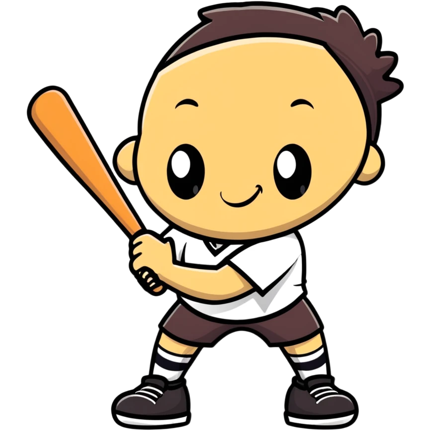 a wooden log with thin stick legs, cute cartoonish face, holding a baseball bat emoji