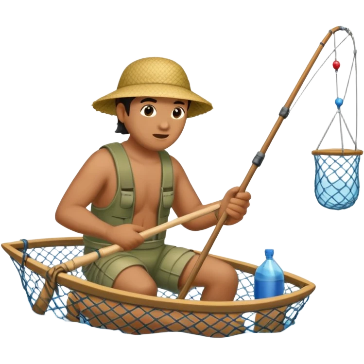 A Polynesian fisherman in the water fishing with a net at the water's edge emoji