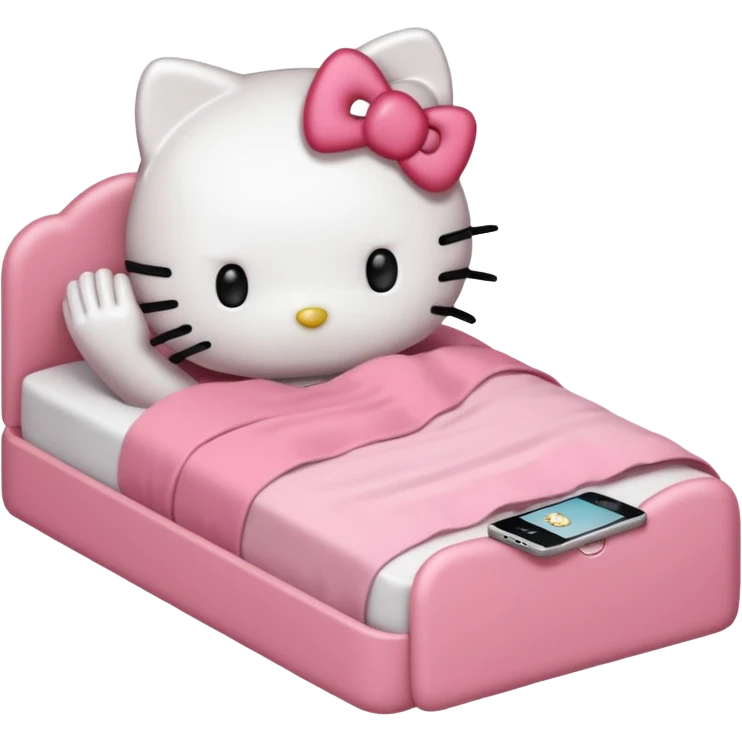 hello kitty tucked into bed on her phone emoji