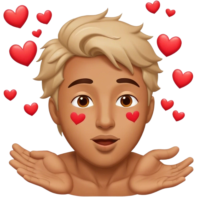 man flying kisses in the wind with hearts flying emoji