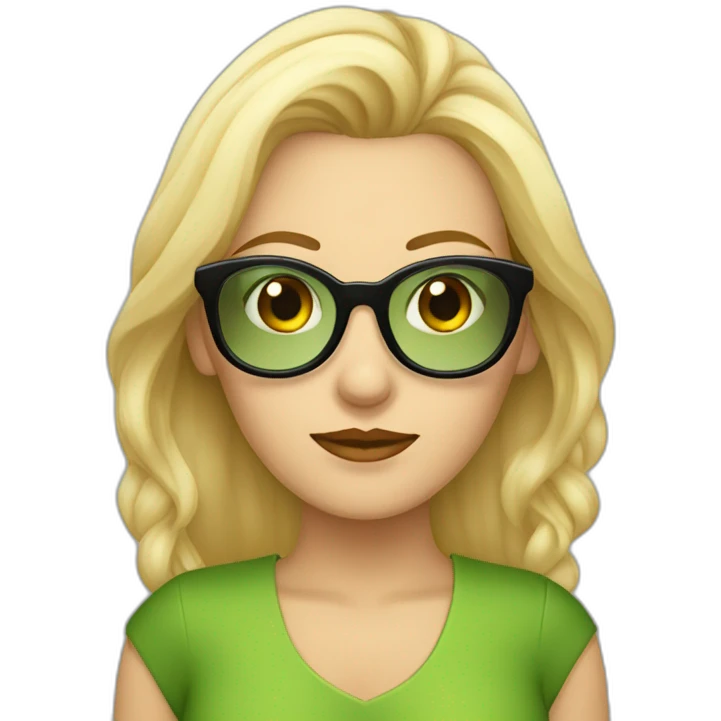 Mujer rubia  ojos verdes y gafas doradas emoji