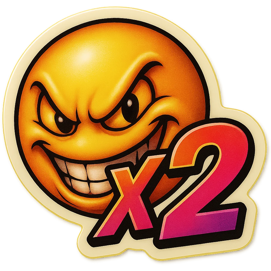 grin EVIL LOOk , Make it say "X2"" emoji