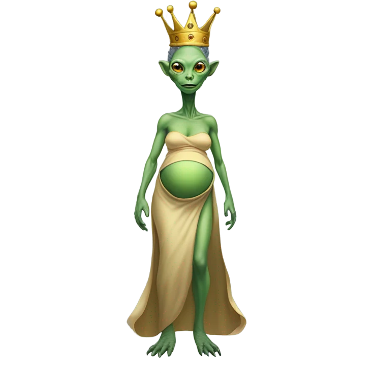 Pregnant reptilian alien woman, full body, have a crown emoji