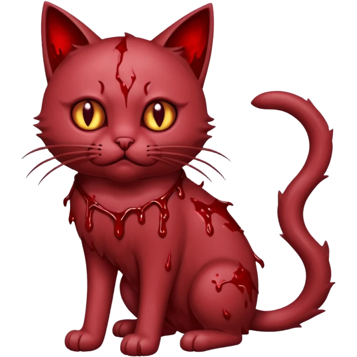 Sanguine crimson maroon burgundy carmine bloody blood-cat-Fakémon-creature (full body) Drenched in blood covered in wounds and scars emoji