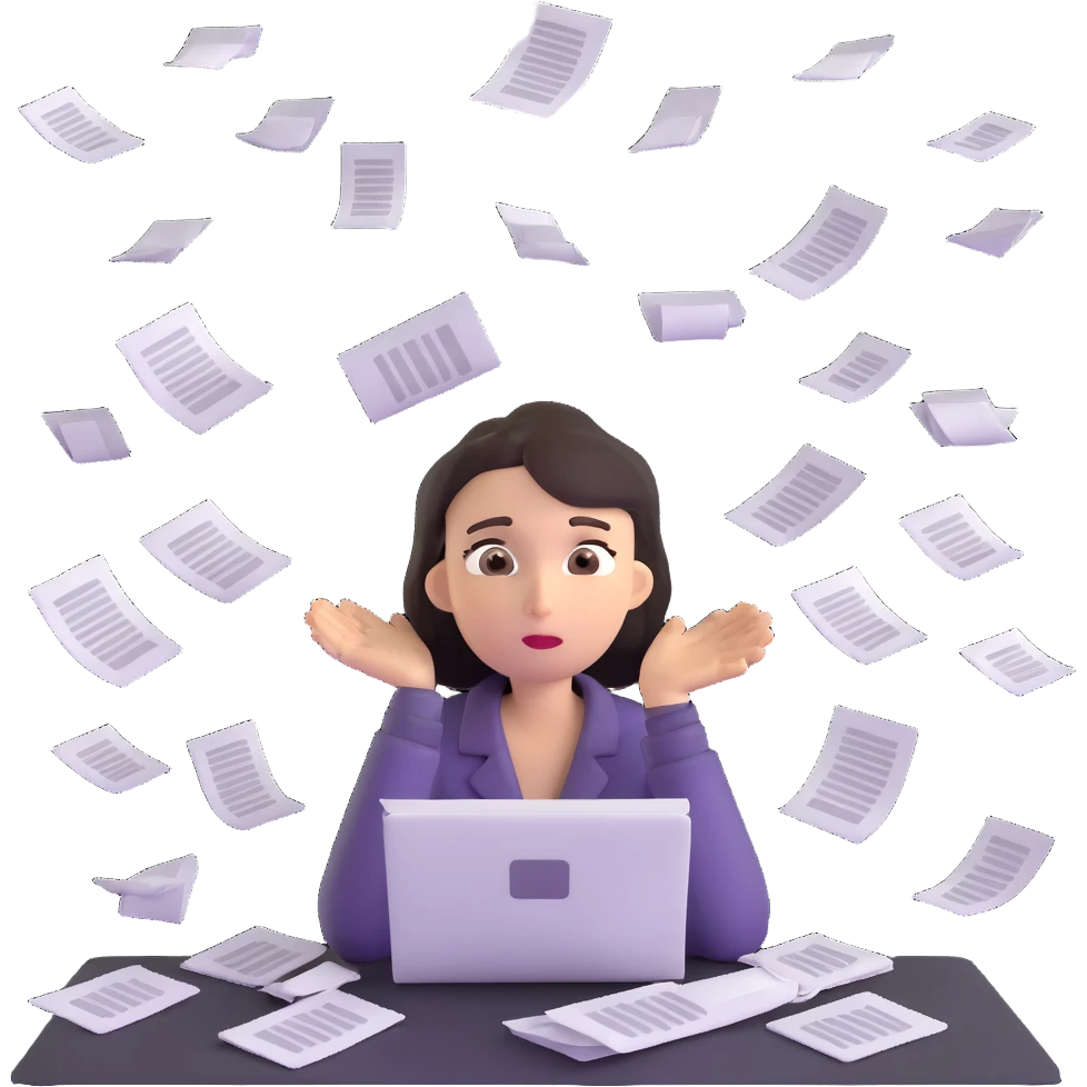 tired woman with flying papers around her emoji