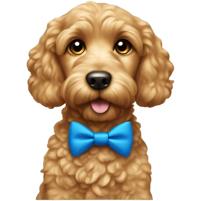 Gold cockapoo with blue bow tie emoji