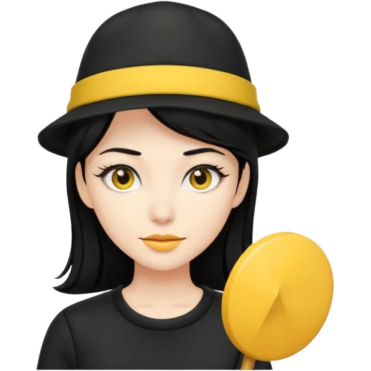 black haired women with black outfit and yellow hat emoji