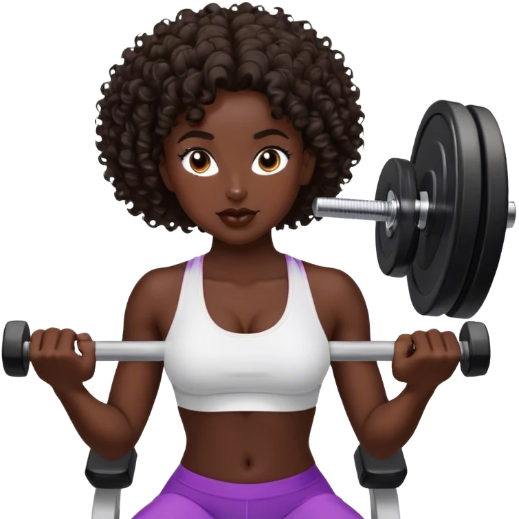 brunete curl medium hair woman black skin working out emoji