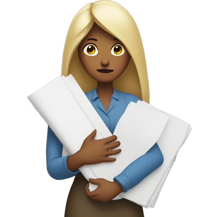 an woman not happy holding onto a stack of paper  emoji