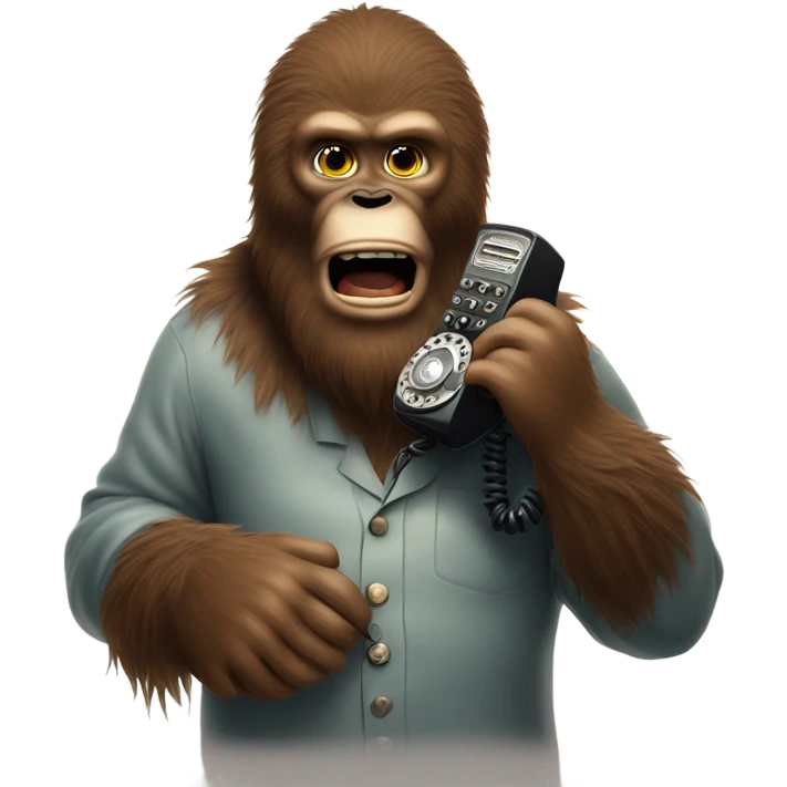 Bigfoot with a telephone calling emoji