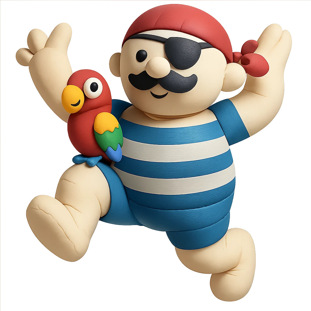 inflatable pirate with eye patch and parrot in a playful pose emoji