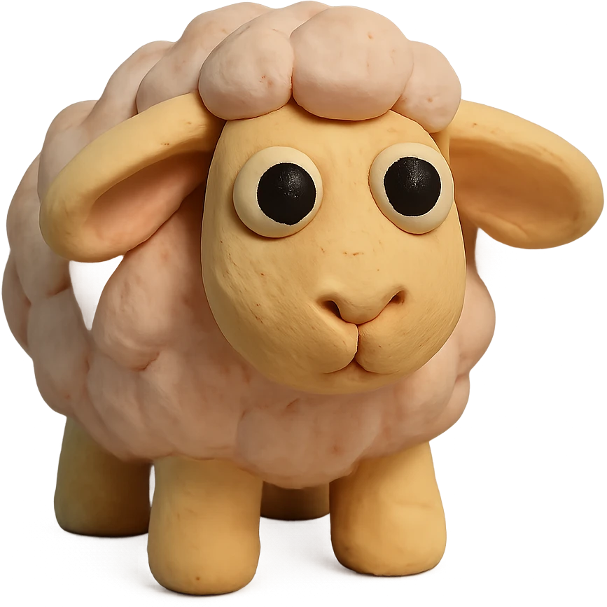 cute sheep with big eyes, soft pastel colors, hand-molded details, claymation style emoji