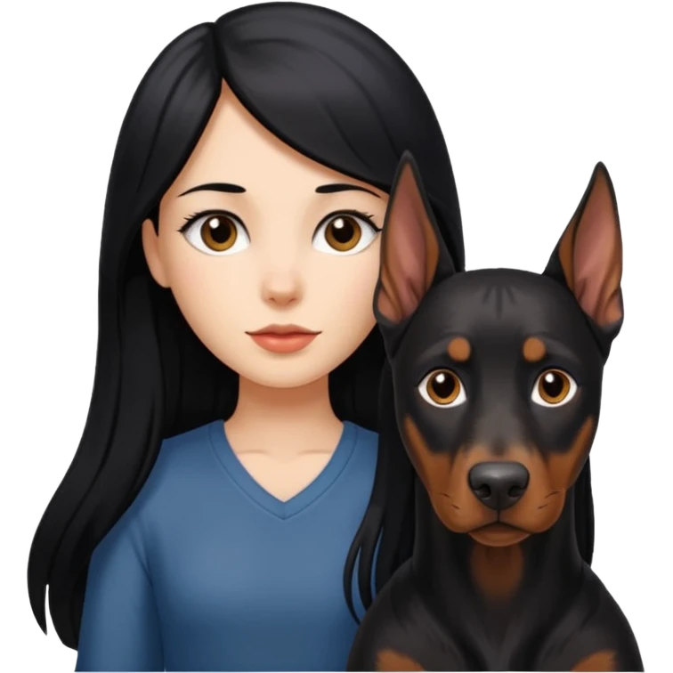 girl with long black hair and doberman dog emoji
