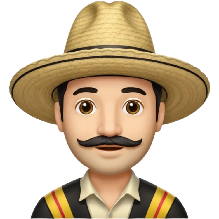 A happy fair skinned Colombian man with some facial hair wearing a black and beige stripped Colombian sombrero emoji