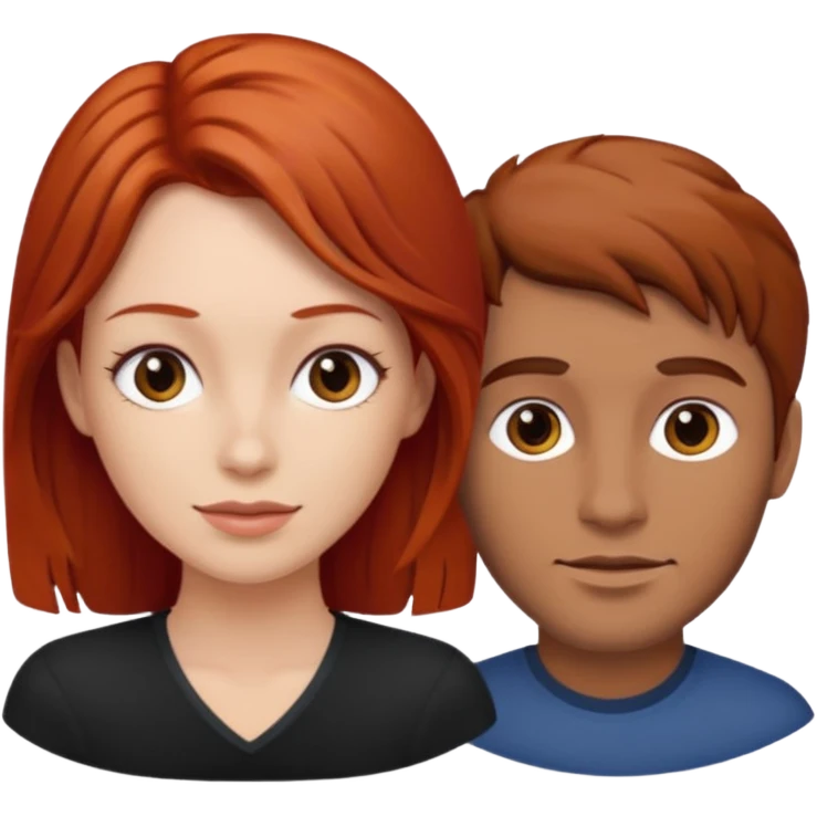 en base a esto👩🏻‍❤️‍💋‍👨🏻, hacer mujer pelirroja y hombre con pelo café emoji