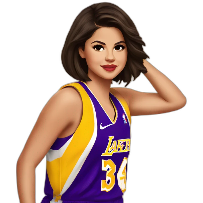 selena gomez wearing yellow lakers jersey emoji