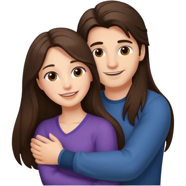 A happy boyfriend and girlfriend hug. She is brunette sexy with long hair  emoji