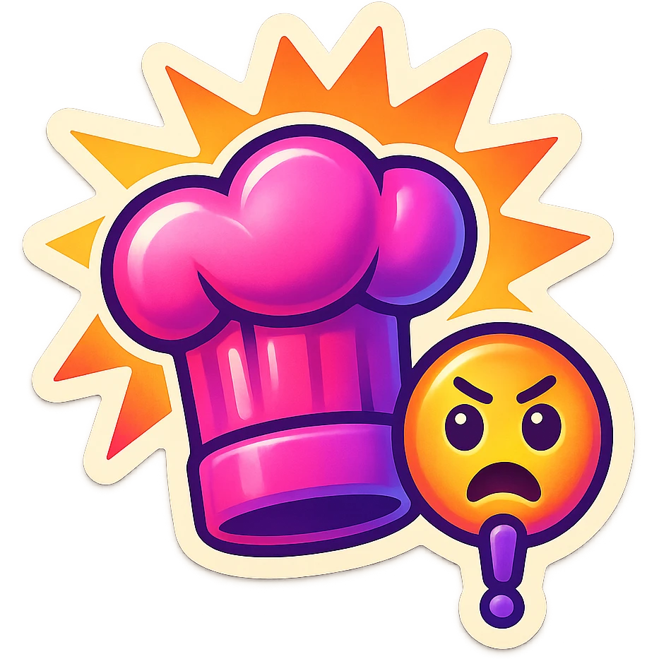 chef's hat with urgency emoji, color explosion, playful and modern with gradient FF4D67, 9D34FF gradient, vibrant emoji