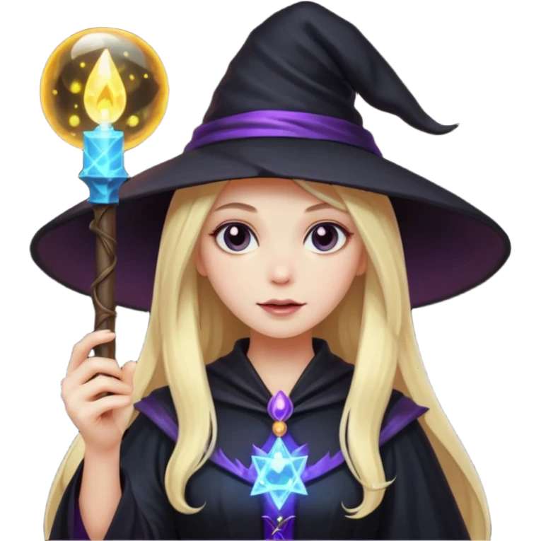dark witch girl with long blonde hair and magic light stick emoji