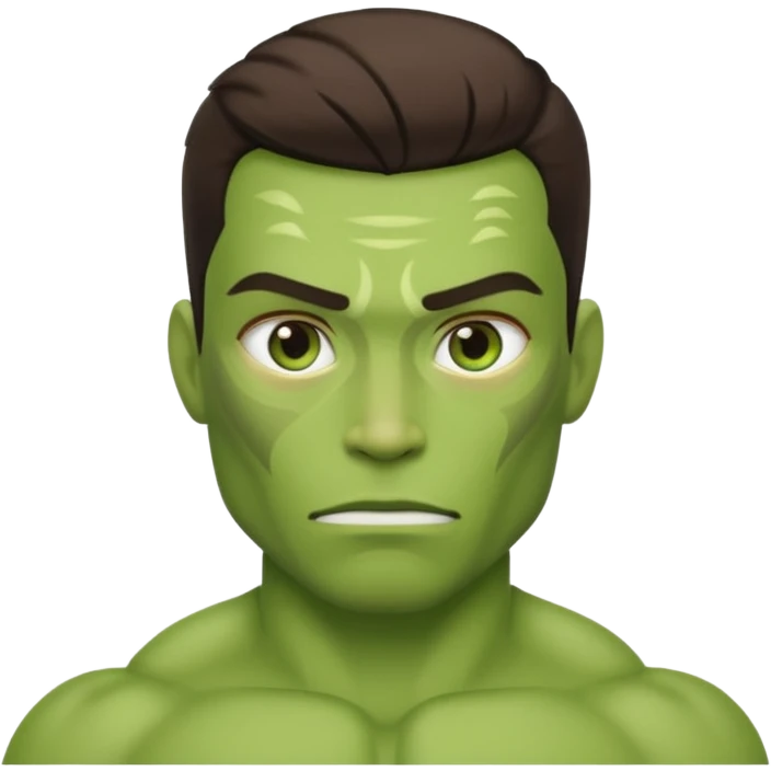 a person turning green and muscular, mid-transformation emoji
