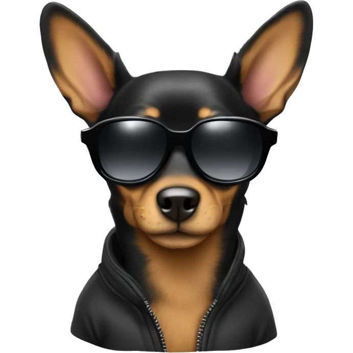 Black Mini pincher with snowboard sunglasses  emoji